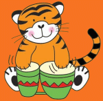 picture of a tiger playing the bongo's